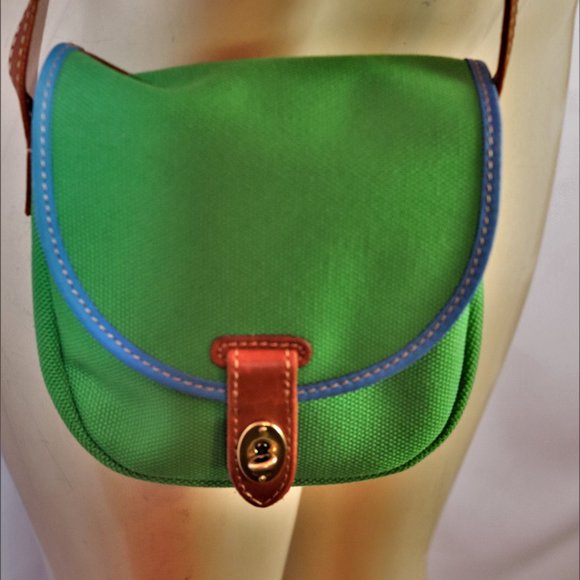 FOSSIL GREEN CANVAS W/BLUE TRIM CROSSBODY PURSE - Picture 2 of 8